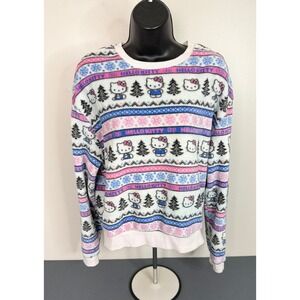 Hello Kitty Sanrio Women's Mixed Print Christmas Crew Neck Pullover Sweater M